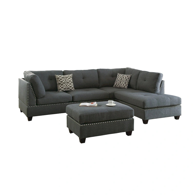 Bobkona Chaise Polsterbezogene, 3-teilige, umkehrbare Ecksofa-Garnitur