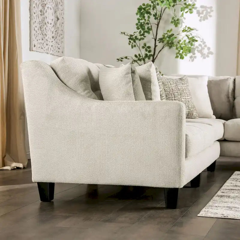 Swik Ecksofa von Furniture of America, L-förmig, aus elfenbeinfarbenem Chenille, modern