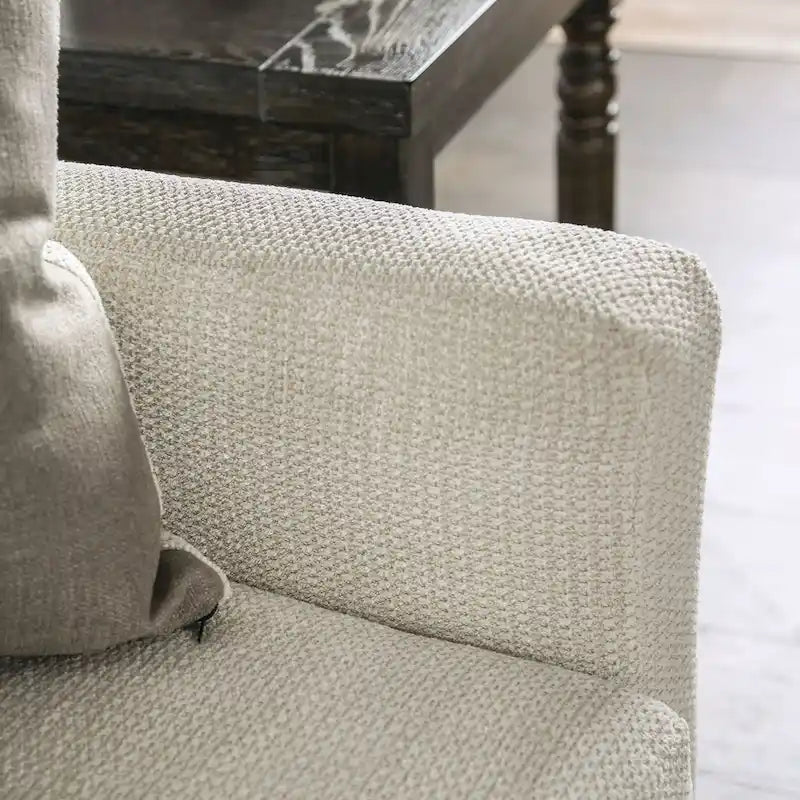 Swik Ecksofa von Furniture of America, L-förmig, aus elfenbeinfarbenem Chenille, modern