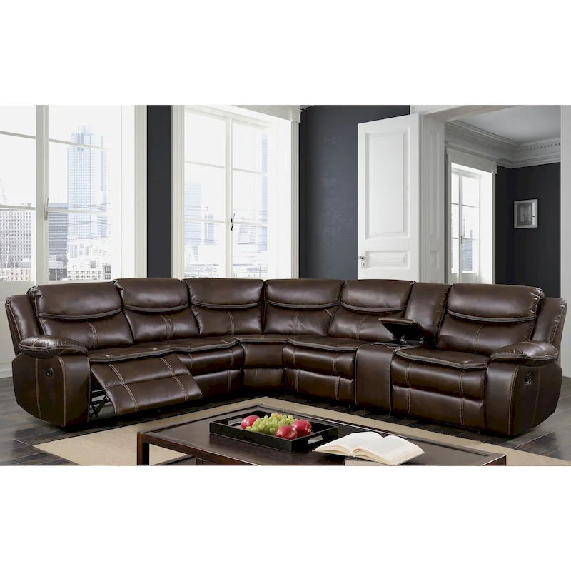 Furniture of America Sory Übergangs-Ecksofa aus Kunstleder mit Relaxfunktion