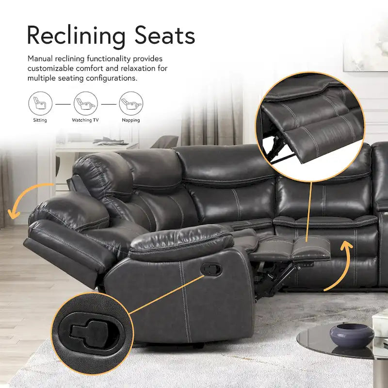Furniture of America Sory Übergangs-Ecksofa aus Kunstleder mit Relaxfunktion