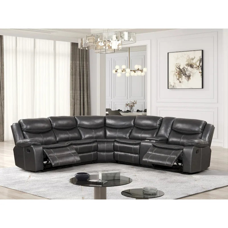 Furniture of America Sory Übergangs-Ecksofa aus Kunstleder mit Relaxfunktion