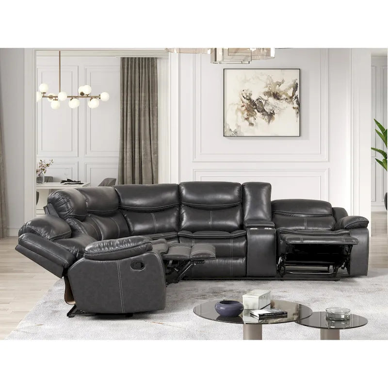 Furniture of America Sory Übergangs-Ecksofa aus Kunstleder mit Relaxfunktion