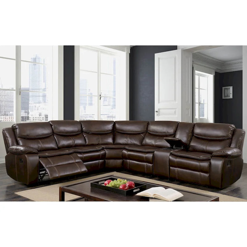 Furniture of America Sory Übergangs-Ecksofa aus Kunstleder mit Relaxfunktion
