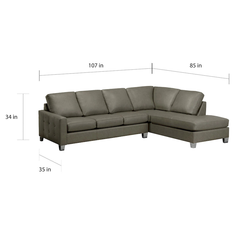 Dean Ecksofa aus italienischem Echtleder, getuftet – 107 x 85 x 35 x 34