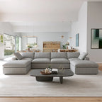 Modern Linen Sectional Sofa Commix Down Filled Overstuffed Upholstered Couches for Living Room