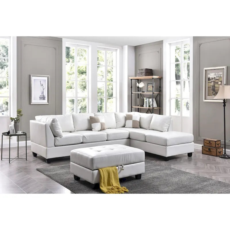 Malone 111 Zoll Kunstleder 4-Sitzer Ecksofa mit 2 Zierkissen – 111L x 78B x 34H