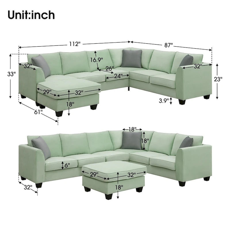 Merax 112*87 Ecksofas Wohnzimmergarnituren 7-Sitzer Modulares Sektionssofa