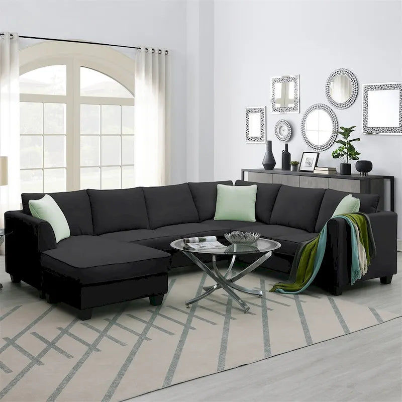 Merax 112*87 Ecksofas Wohnzimmergarnituren 7-Sitzer Modulares Sektionssofa