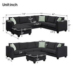 Merax 112*87 Ecksofas Wohnzimmergarnituren 7-Sitzer Modulares Sektionssofa