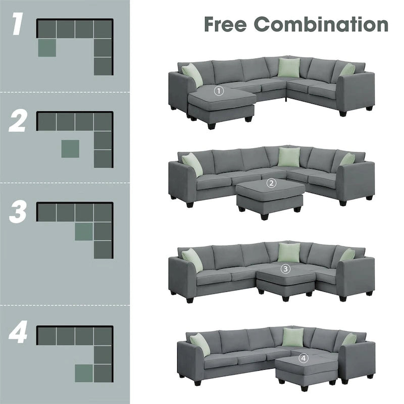 Merax 112*87 Ecksofas Wohnzimmergarnituren 7-Sitzer Modulares Sektionssofa