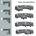 Merax 112*87 Ecksofas Wohnzimmergarnituren 7-Sitzer Modulares Sektionssofa