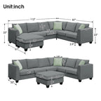 Merax 112*87 Ecksofas Wohnzimmergarnituren 7-Sitzer Modulares Sektionssofa