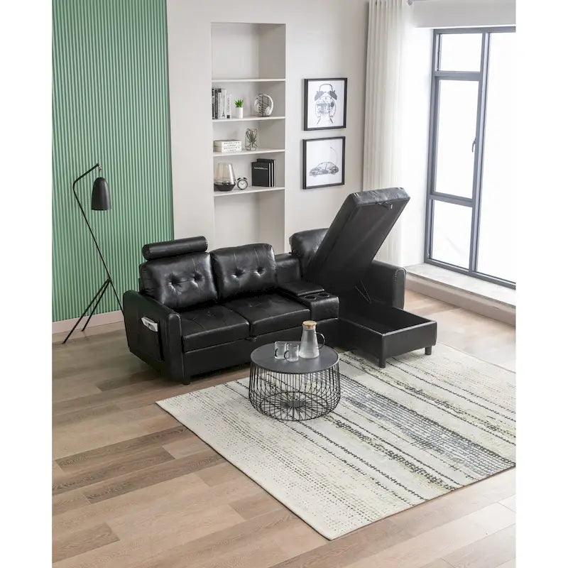 HOMEFUN Samt/PU/Stoff gepolstertes, getuftetes L-förmiges Ecksofa mit Stauraum und Umwandlungsfunktion