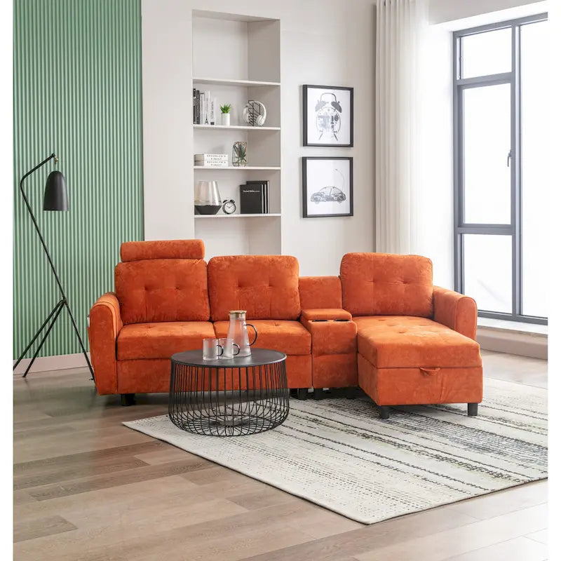 HOMEFUN Samt/PU/Stoff gepolstertes, getuftetes L-förmiges Ecksofa mit Stauraum und Umwandlungsfunktion