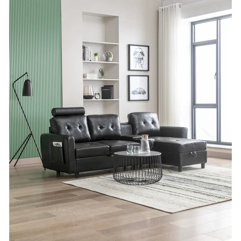 HOMEFUN Samt/PU/Stoff gepolstertes, getuftetes L-förmiges Ecksofa mit Stauraum und Umwandlungsfunktion