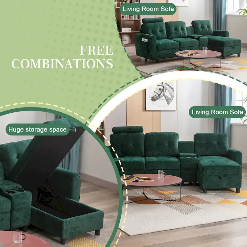 HOMEFUN Samt/PU/Stoff gepolstertes, getuftetes L-förmiges Ecksofa mit Stauraum und Umwandlungsfunktion