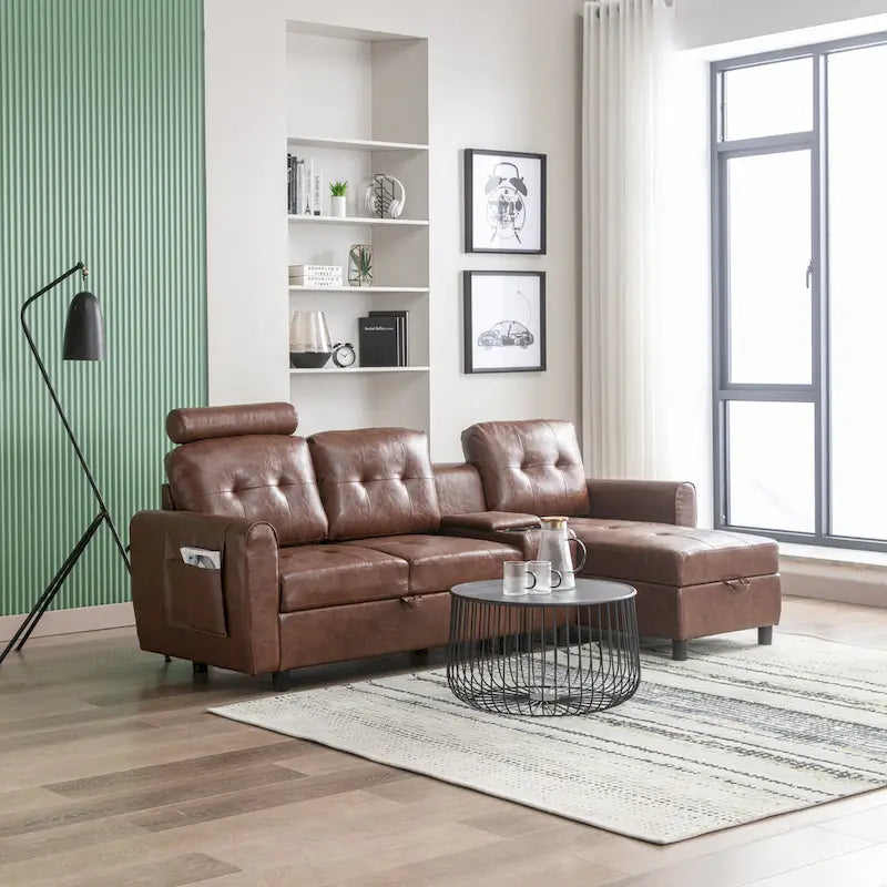 HOMEFUN Samt/PU/Stoff gepolstertes, getuftetes L-förmiges Ecksofa mit Stauraum und Umwandlungsfunktion