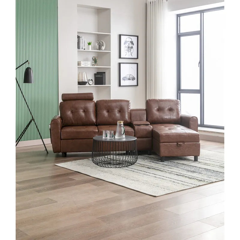 HOMEFUN Samt/PU/Stoff gepolstertes, getuftetes L-förmiges Ecksofa mit Stauraum und Umwandlungsfunktion
