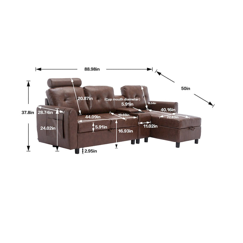 HOMEFUN Samt/PU/Stoff gepolstertes, getuftetes L-förmiges Ecksofa mit Stauraum und Umwandlungsfunktion