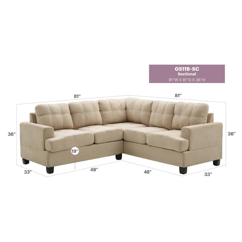 Sandridge 80 Zoll B 2-teiliges Mikrofasersofa in L-Form – 80L x 80B x 36H