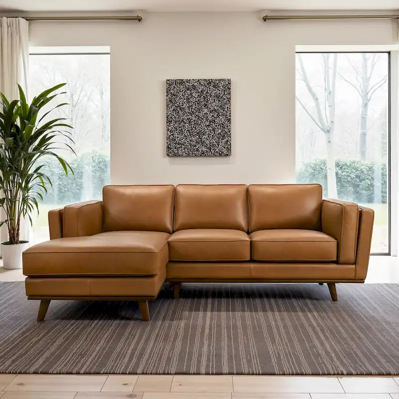 Ferris Wohnzimmer Ecksofa aus Echtleder in Cognac-Braun