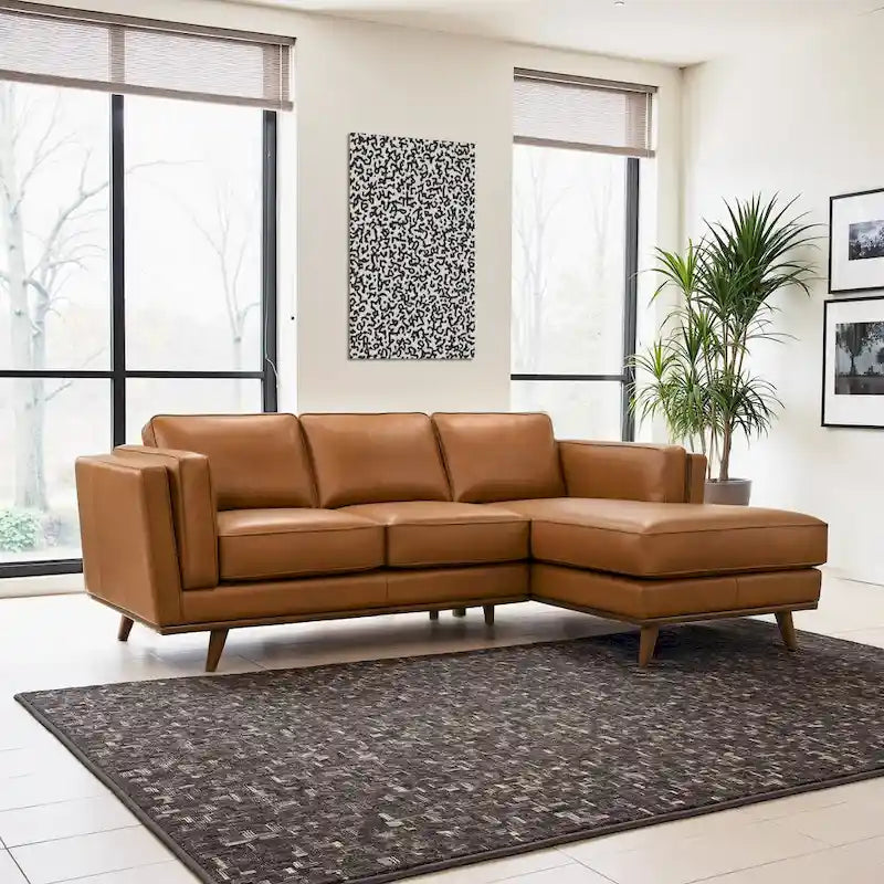 Ferris Wohnzimmer Ecksofa aus Echtleder in Cognac-Braun