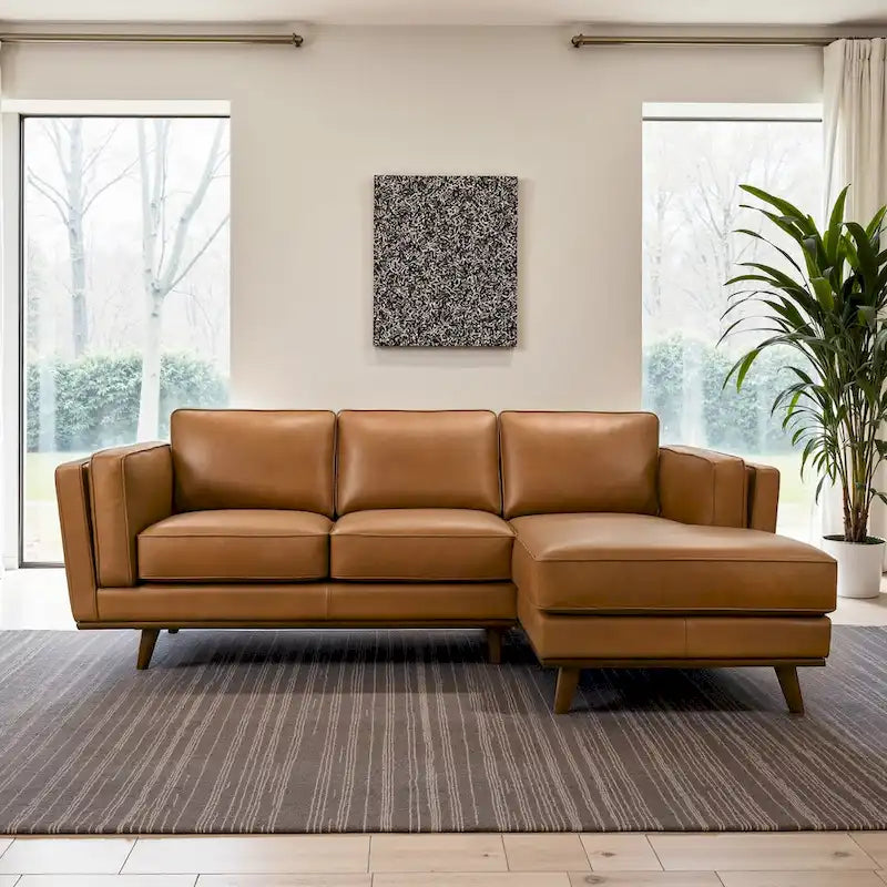 Ferris Wohnzimmer Ecksofa aus Echtleder in Cognac-Braun