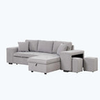 Modernes L-förmiges 3-Sitzer Schlafsofa, mit Stauraum-Recamiere und 2 Hockern
