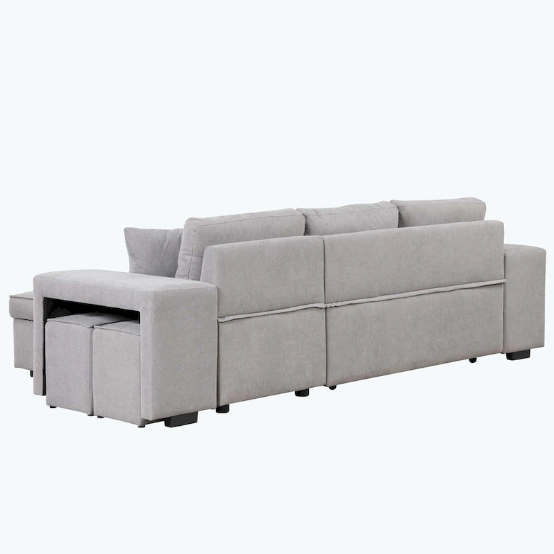 Modernes L-förmiges 3-Sitzer Schlafsofa, mit Stauraum-Recamiere und 2 Hockern
