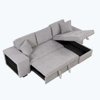 Modernes L-förmiges 3-Sitzer Schlafsofa, mit Stauraum-Recamiere und 2 Hockern