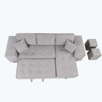 Modernes L-förmiges 3-Sitzer Schlafsofa, mit Stauraum-Recamiere und 2 Hockern
