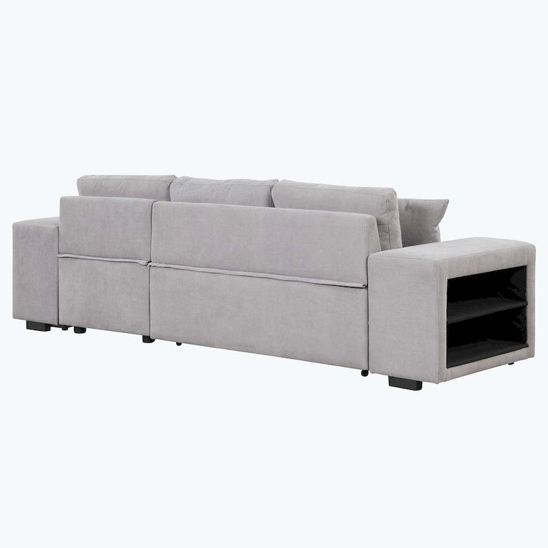 Modernes L-förmiges 3-Sitzer Schlafsofa, mit Stauraum-Recamiere und 2 Hockern