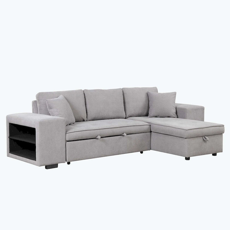 Modernes L-förmiges 3-Sitzer Schlafsofa, mit Stauraum-Recamiere und 2 Hockern