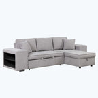 Modernes L-förmiges 3-Sitzer Schlafsofa, mit Stauraum-Recamiere und 2 Hockern