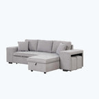 Modernes L-förmiges 3-Sitzer Schlafsofa, mit Stauraum-Recamiere und 2 Hockern