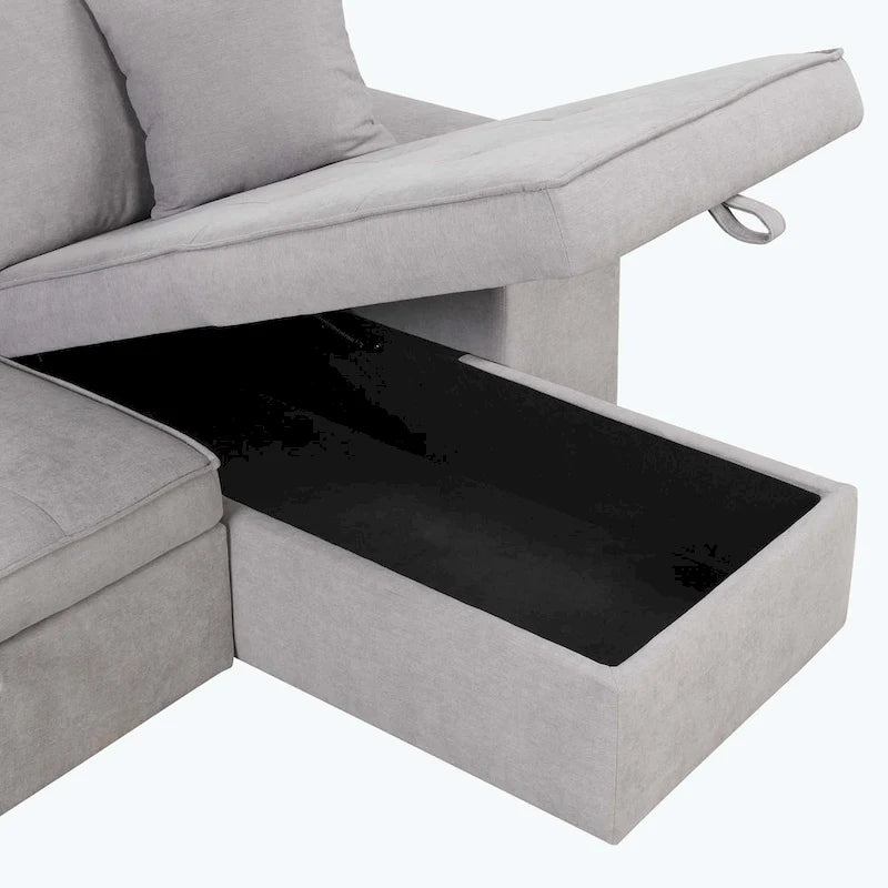 Modernes L-förmiges 3-Sitzer Schlafsofa, mit Stauraum-Recamiere und 2 Hockern