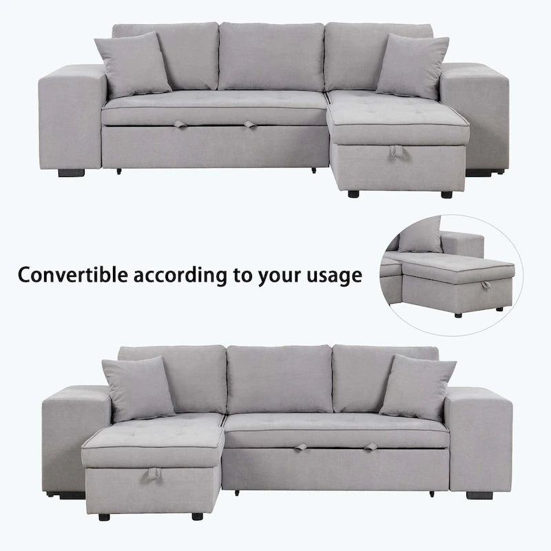 Modernes L-förmiges 3-Sitzer Schlafsofa, mit Stauraum-Recamiere und 2 Hockern