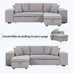 Modernes L-förmiges 3-Sitzer Schlafsofa, mit Stauraum-Recamiere und 2 Hockern