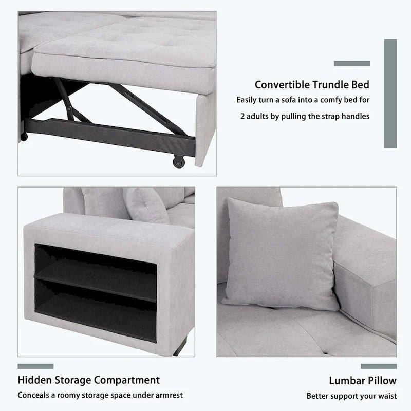 Modernes L-förmiges 3-Sitzer Schlafsofa, mit Stauraum-Recamiere und 2 Hockern
