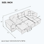 Modernes L-förmiges 3-Sitzer Schlafsofa, mit Stauraum-Recamiere und 2 Hockern