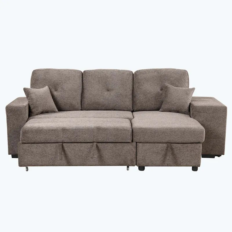 Modernes L-förmiges 3-Sitzer Schlafsofa, mit Stauraum-Recamiere und 2 Hockern