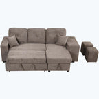Modernes L-förmiges 3-Sitzer Schlafsofa, mit Stauraum-Recamiere und 2 Hockern