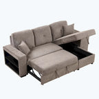 Modernes L-förmiges 3-Sitzer Schlafsofa, mit Stauraum-Recamiere und 2 Hockern