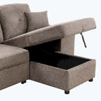 Modernes L-förmiges 3-Sitzer Schlafsofa, mit Stauraum-Recamiere und 2 Hockern