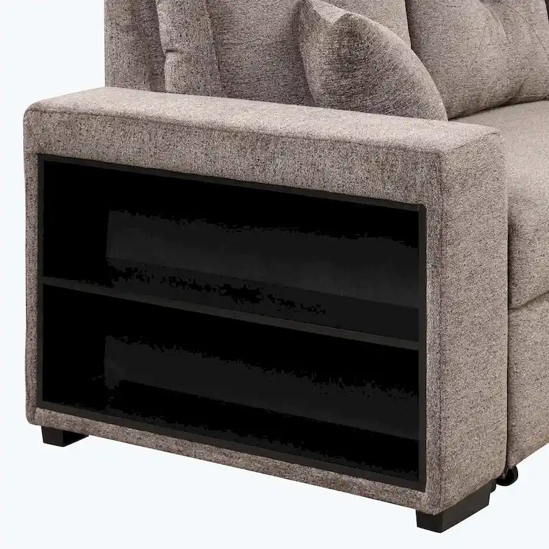 Modernes L-förmiges 3-Sitzer Schlafsofa, mit Stauraum-Recamiere und 2 Hockern
