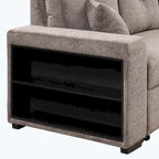 Modernes L-förmiges 3-Sitzer Schlafsofa, mit Stauraum-Recamiere und 2 Hockern