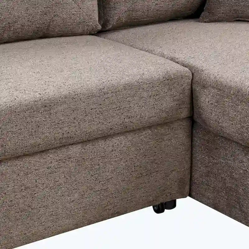 Modernes L-förmiges 3-Sitzer Schlafsofa, mit Stauraum-Recamiere und 2 Hockern
