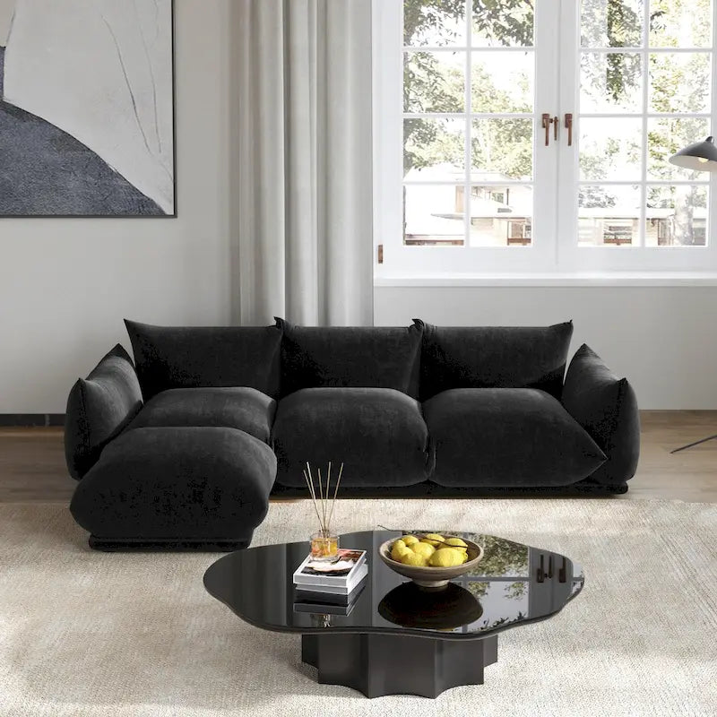 L-förmiges Sektionssofa, minimalistisches Chenille-Modulsofa mit Ottomane