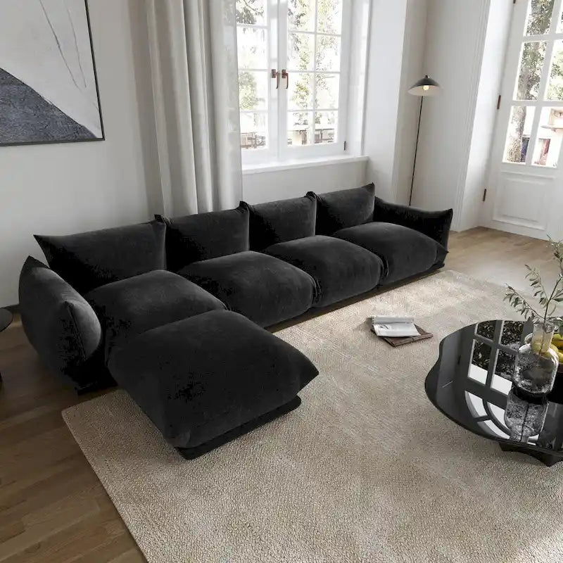 L-förmiges Sektionssofa, minimalistisches Chenille-Modulsofa mit Ottomane